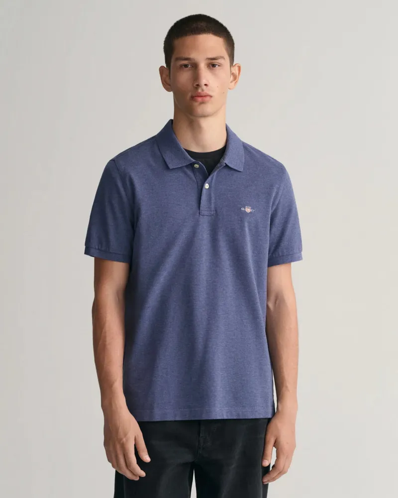 Gant Regular Fit Shield Pique Polo Shirt Dark Jeansblue Melange-1