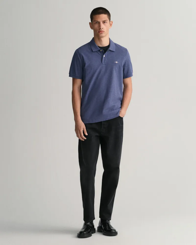 Gant Regular Fit Shield Pique Polo Shirt Dark Jeansblue Melange-3