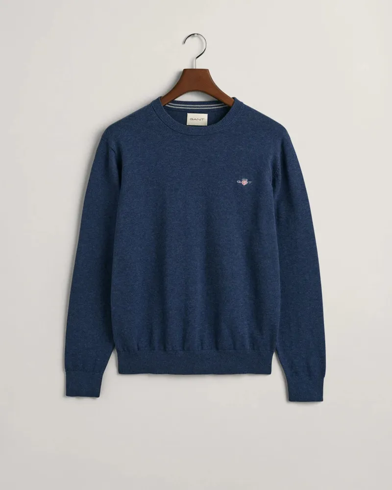 Gant Classic Cotton Crew Neck Sweater Dark Jeans blue Melange-4