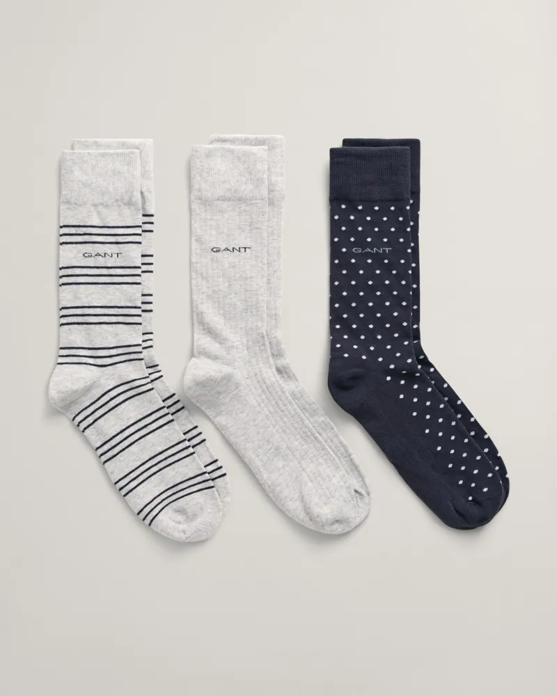 Gant Patterned Socks 3 Pack Light Grey Melange-1