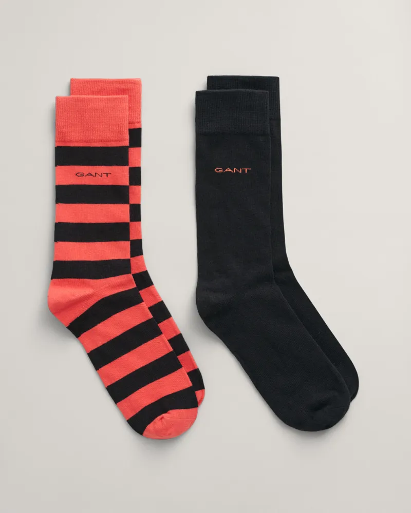 Gant Barstriped and Solid Socks 2 Pack Sunset Pink-1
