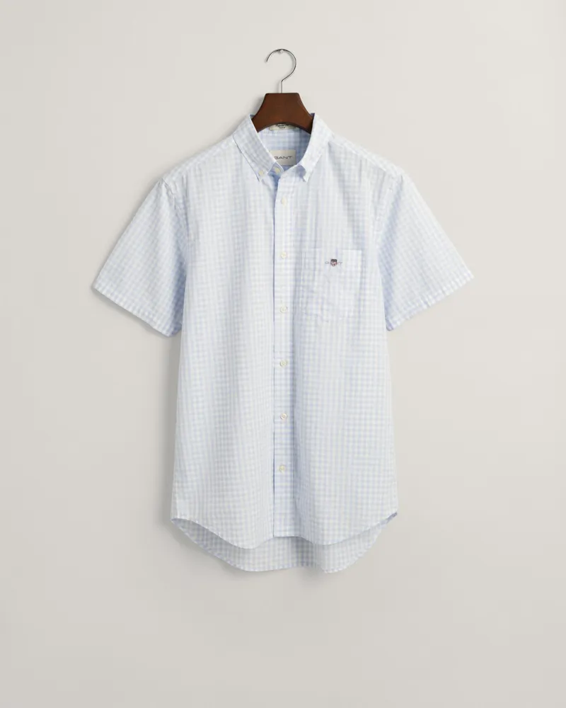 Gant Regular Fit Gingham Poplin Short Sleeve Shirt Light Blue-5