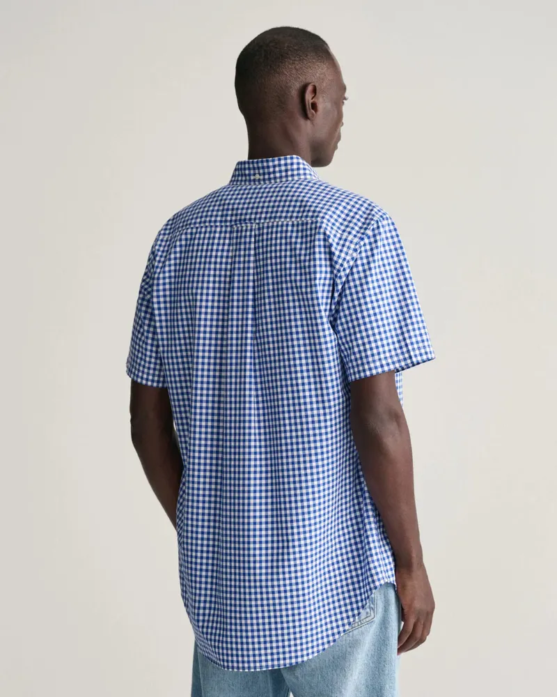 Gant Regular Fit Gingham Poplin Short Sleeve Shirt College Blue-1
