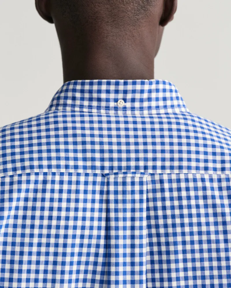 Gant Regular Fit Gingham Poplin Short Sleeve Shirt College Blue-3
