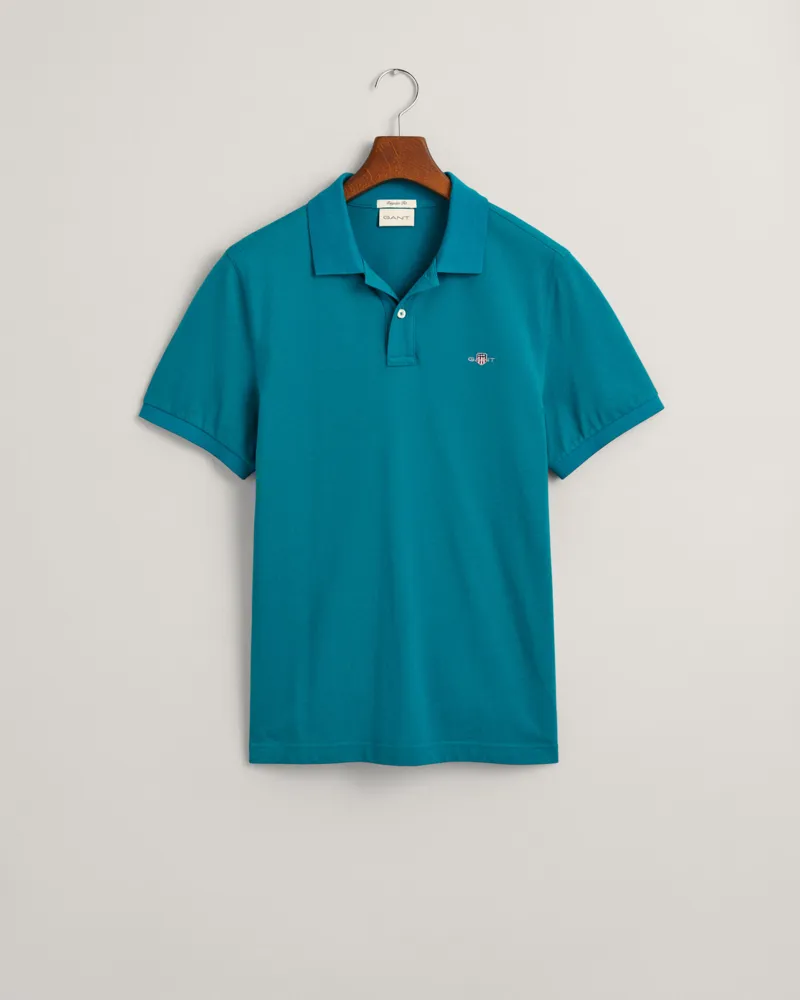 Gant Regular Fit Shield Pique Polo Shirt Ocean Turquoise -5