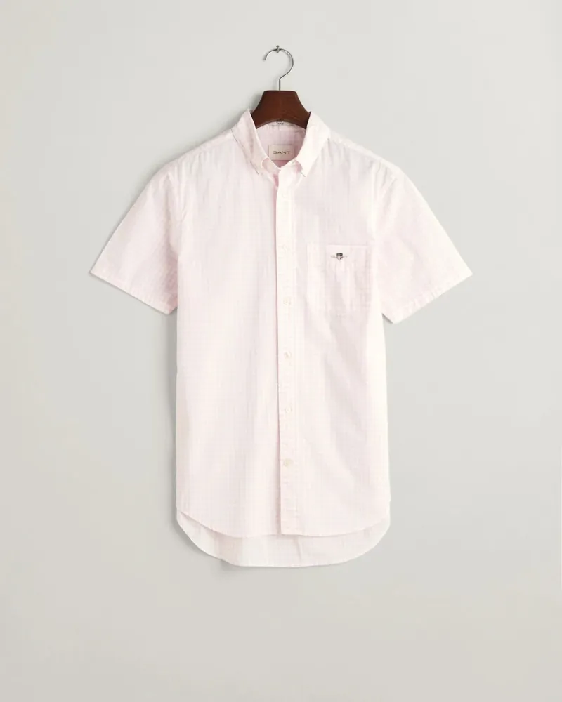 Gant Regular Fit Gingham Poplin Short Sleeve Shirt Light Pink-5