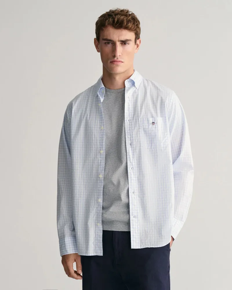 Gant Regular Fit Gingham Poplin Shirt Light Blue