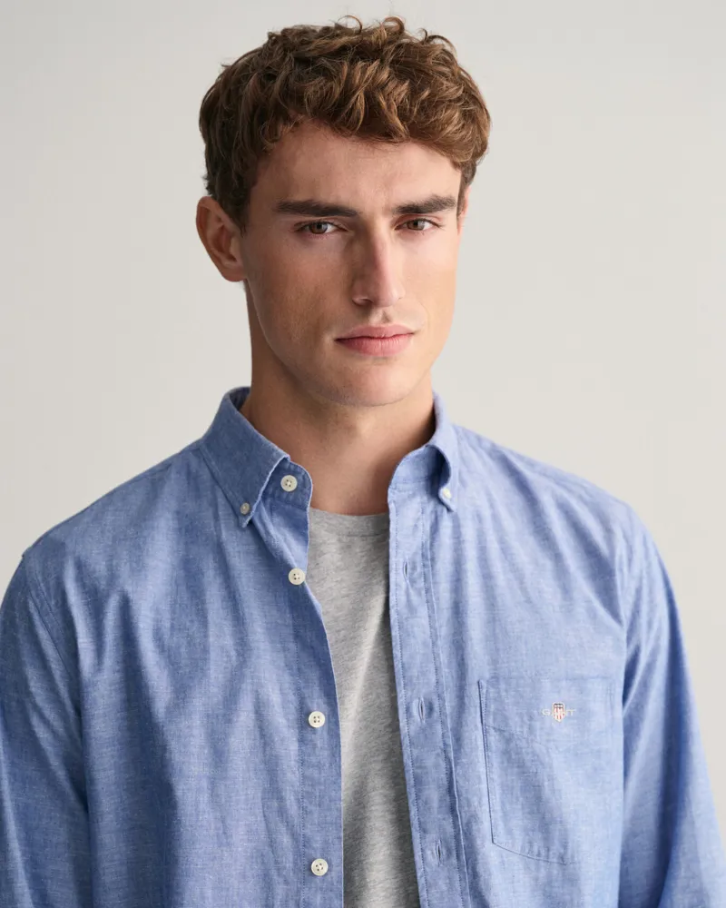 Gant Regular Fit Cotton Linen Shirt Rich Blue-2
