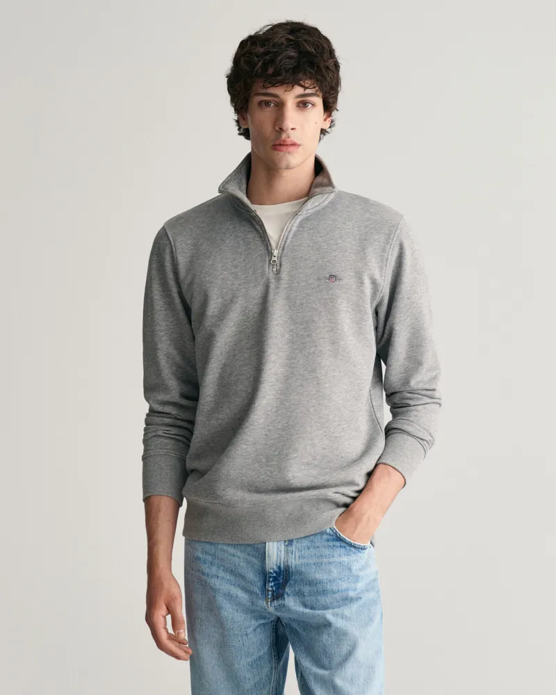 Gant Shield Half-Zip Sweatshirt Grey Melange-1