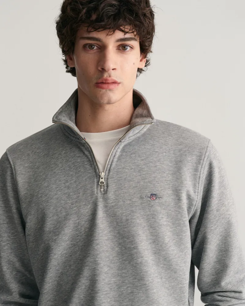 Gant Shield Half-Zip Sweatshirt Grey Melange-3