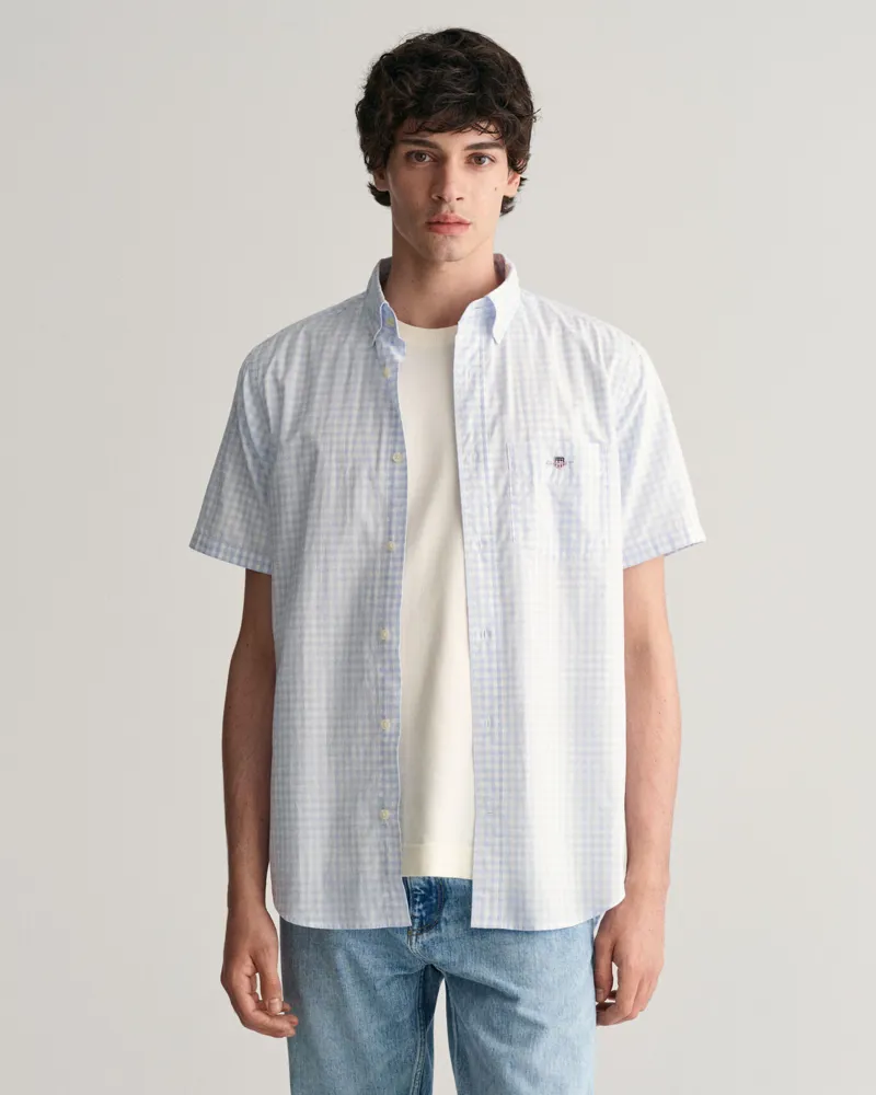 Gant Regular Fit Gingham Poplin Short Sleeve Shirt Light Blue