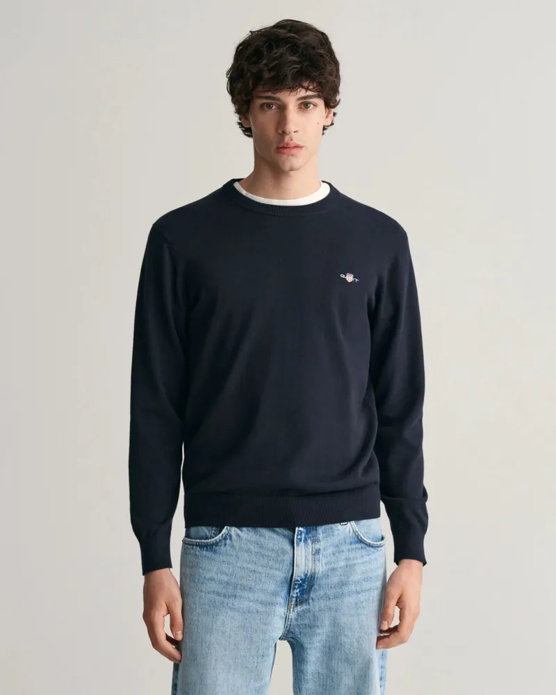 Gant Classic Cotton Crew Neck Sweater Evening Blue-1