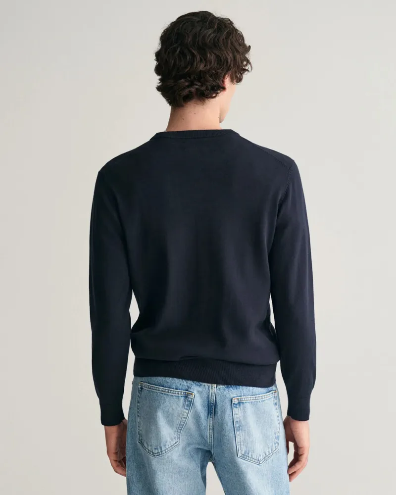 Gant Classic Cotton Crew Neck Sweater Evening Blue-2