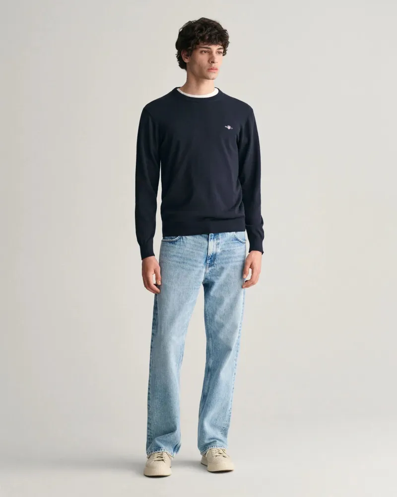 Gant Classic Cotton Crew Neck Sweater Evening Blue-3