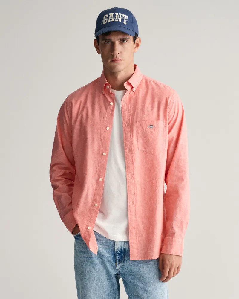 Gant Regular Fit Cotton Linen Shirt Sunset Pink-1
