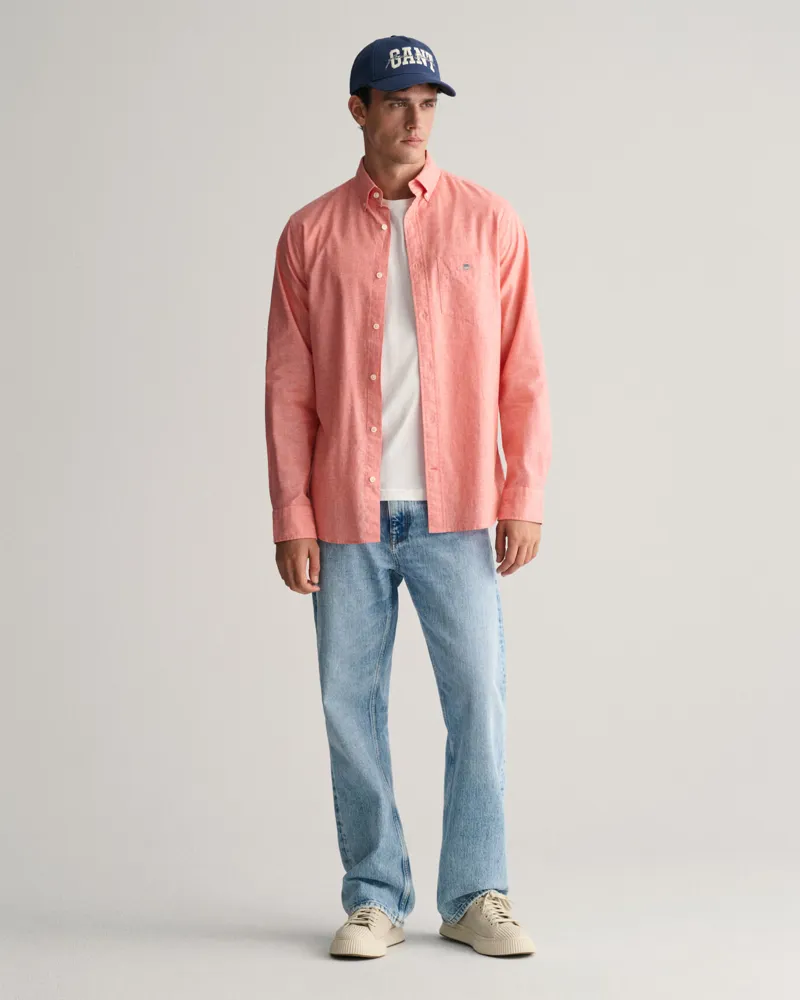 Gant Regular Fit Cotton Linen Shirt Sunset Pink-2