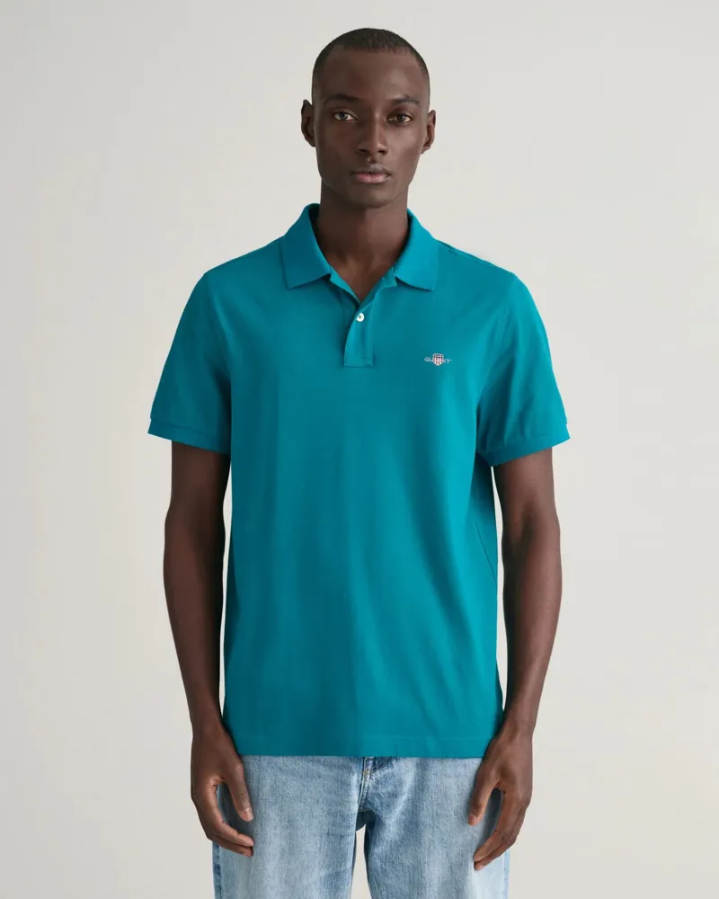 Gant Regular Fit Shield Pique Polo Shirt Ocean Turquoise -2