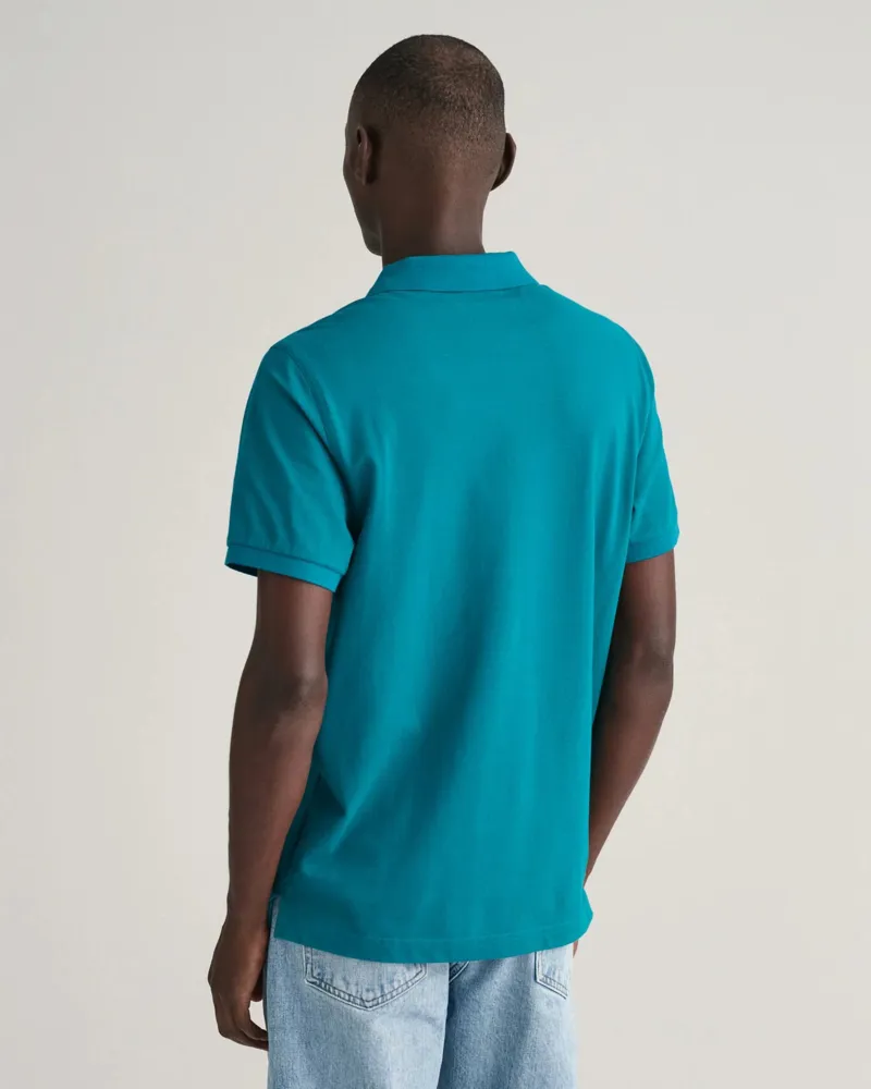 Gant Regular Fit Shield Pique Polo Shirt Ocean Turquoise -3