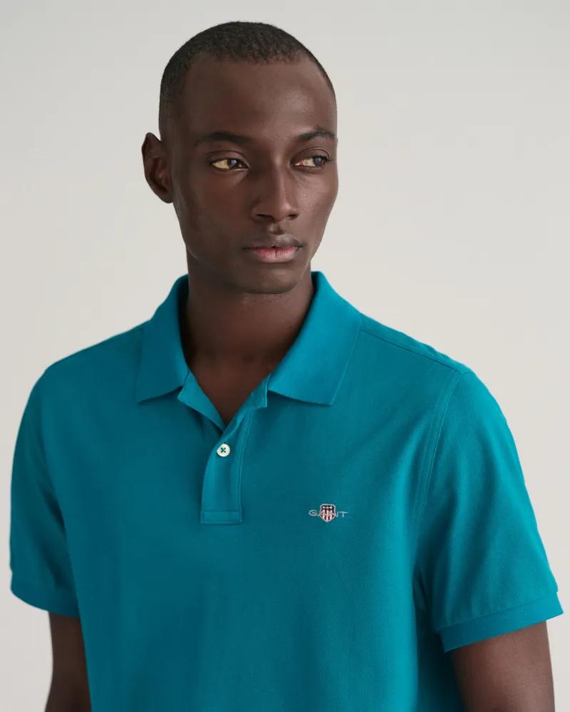 Gant Regular Fit Shield Pique Polo Shirt Ocean Turquoise -4