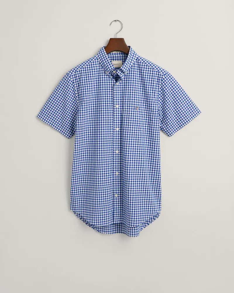 Gant Regular Fit Gingham Poplin Short Sleeve Shirt College Blue-5