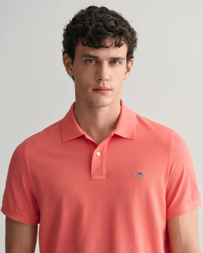Gant Regular Fit Shield Pique Polo Shirt Sunset Pink-3