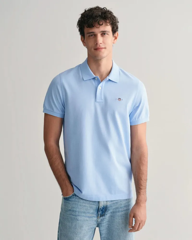 Gant Regular Fit Shield Pique Polo Shirt Capri Blue