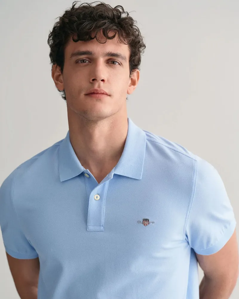 Gant Regular Fit Shield Pique Polo Shirt Capri Blue-3