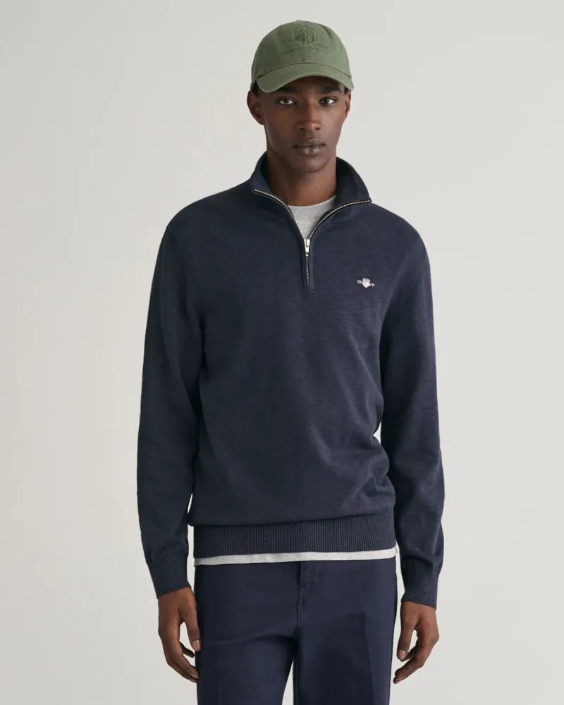 Gant Cotton Flamme Half-Zip Sweater Evening Blue-1
