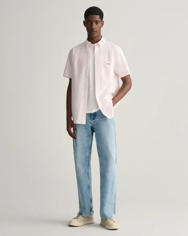Gant Regular Fit Gingham Poplin Short Sleeve Shirt Light Pink-1