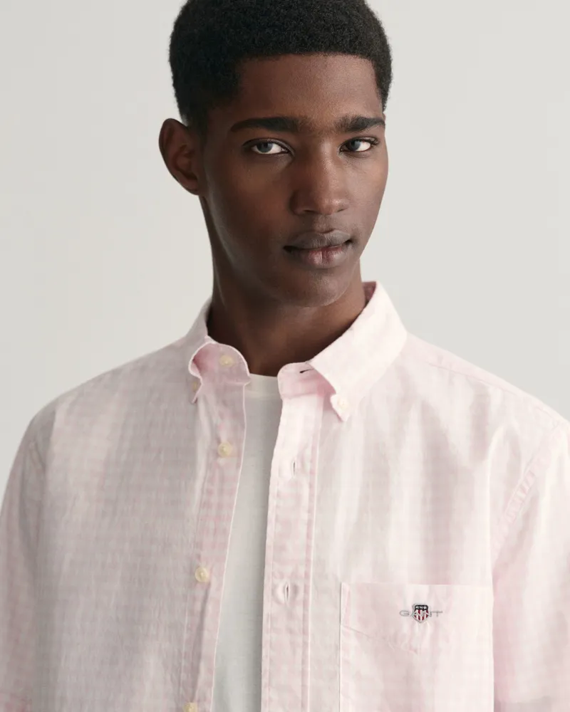 Gant Regular Fit Gingham Poplin Short Sleeve Shirt Light Pink-3