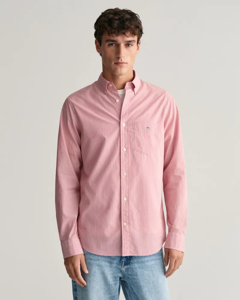 Gant Regular Fit Banker Stripe Poplin Shirt Ruby Red-7