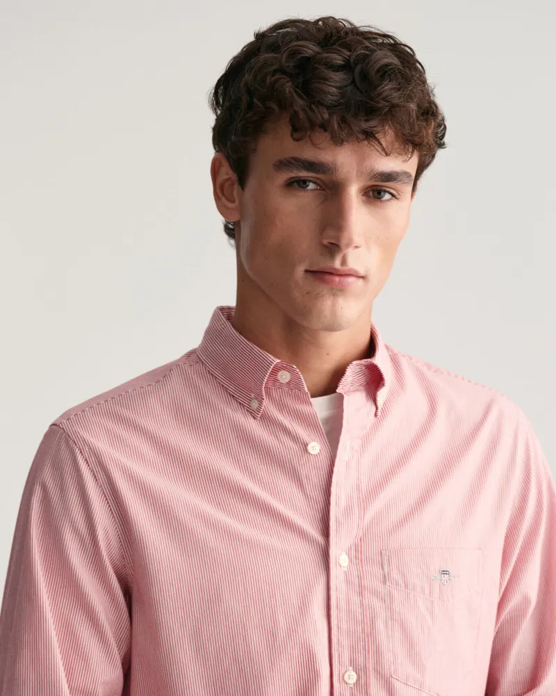 Gant Regular Fit Banker Stripe Poplin Shirt Ruby Red-5