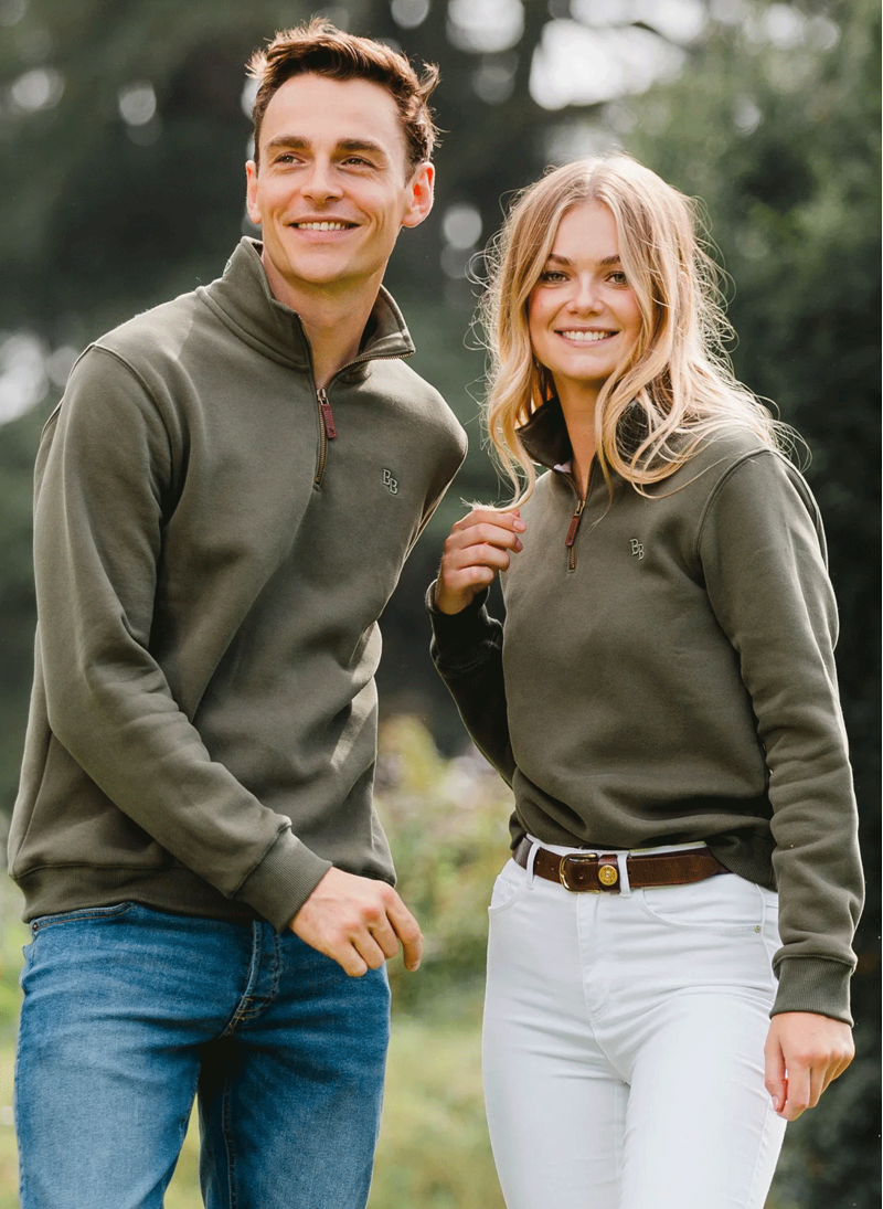 Beaumont and Bear Tuckenhay Unisex Quarter Zip Khaki-1