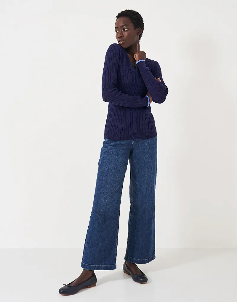 Crew Clothing Heritage V Neck Cable Jumper Navy-2