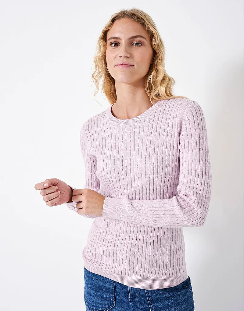 Crew Heritage Crew Neck Cable Jumper Pink Marl-1