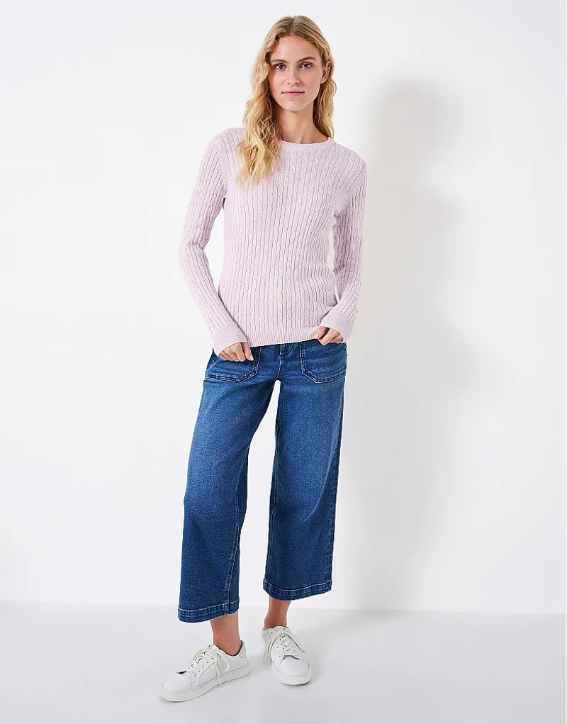 Crew Heritage Crew Neck Cable Jumper Pink Marl-2