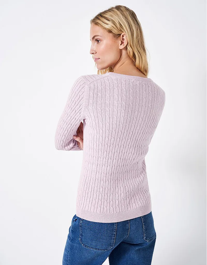 Crew Heritage Crew Neck Cable Jumper Pink Marl-3
