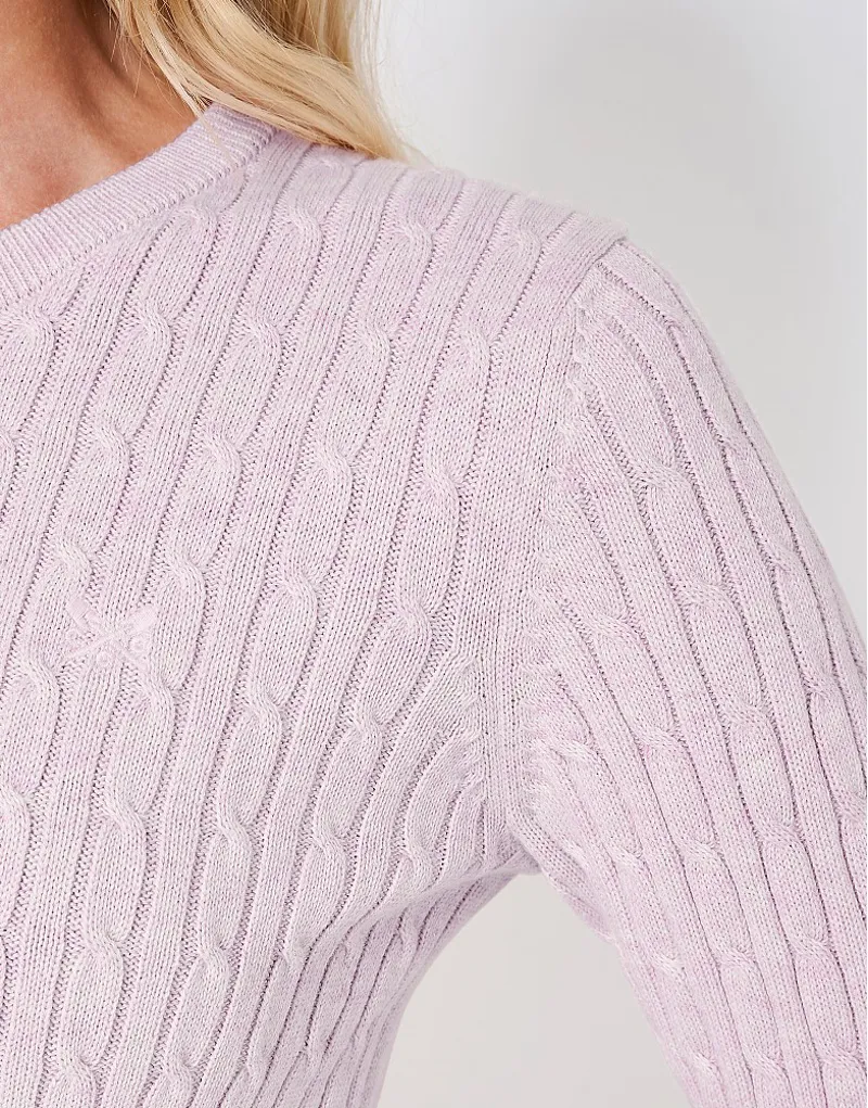 Crew Heritage Crew Neck Cable Jumper Pink Marl-4