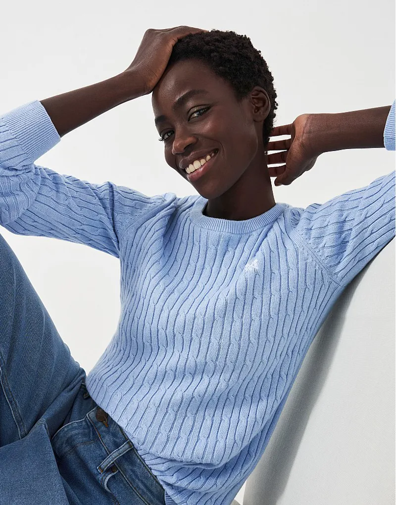 Crew Heritage Crew Neck Cable Jumper Powder Blue-1