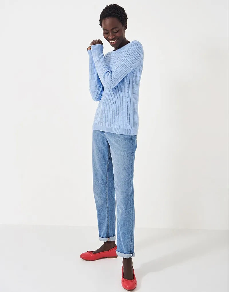 Crew Heritage Crew Neck Cable Jumper Powder Blue-2