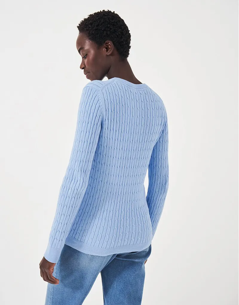 Crew Heritage Crew Neck Cable Jumper Powder Blue-3
