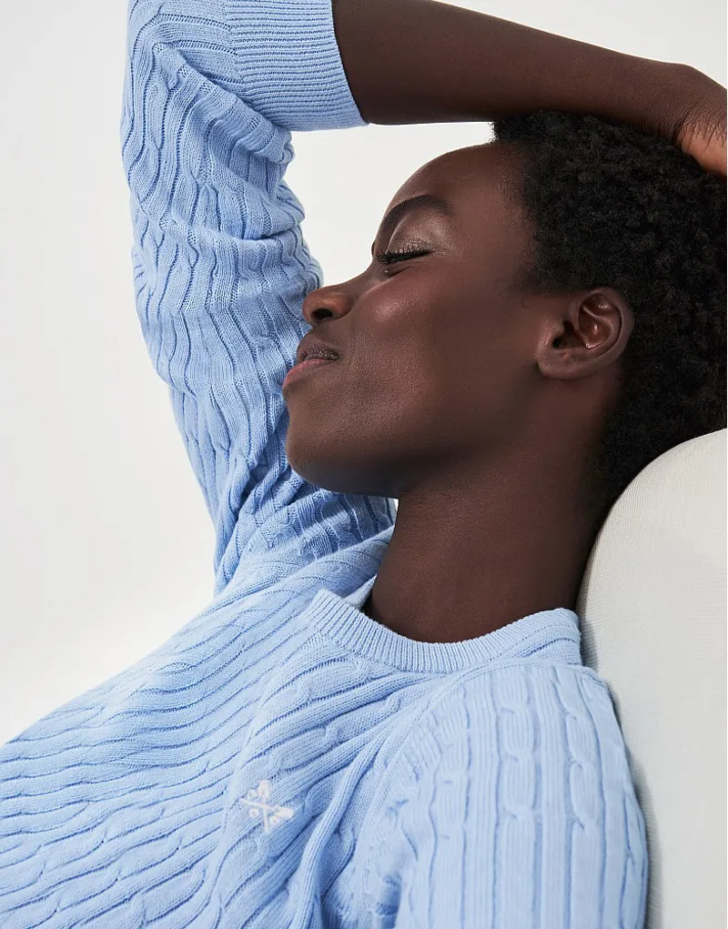 Crew Heritage Crew Neck Cable Jumper Powder Blue-4