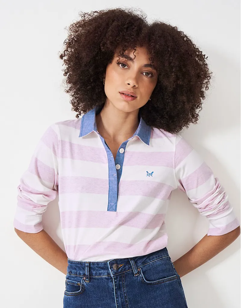 Crew Stripe Rugby Shirt White Pink-1