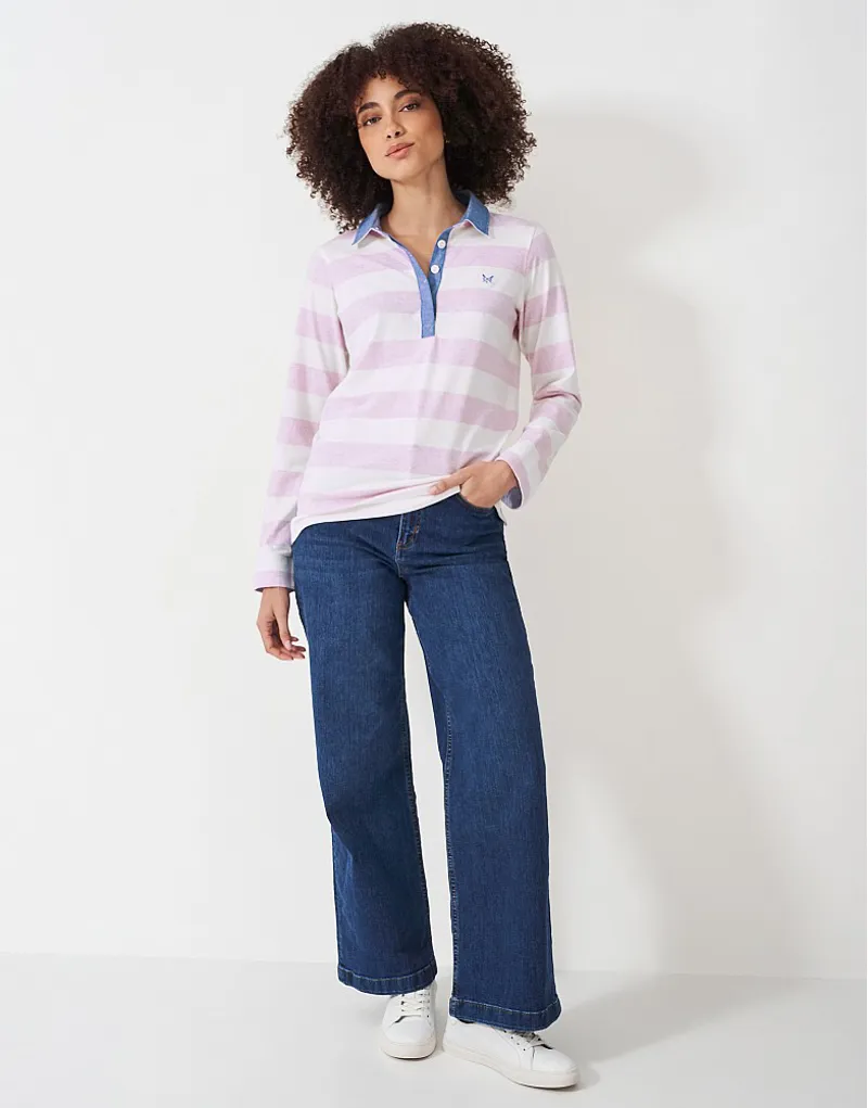 Crew Stripe Rugby Shirt White Pink-2