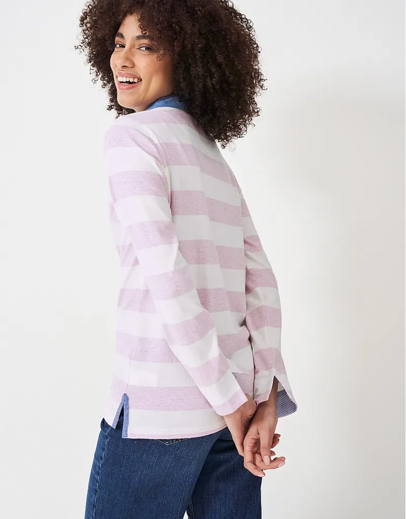 Crew Stripe Rugby Shirt White Pink-3