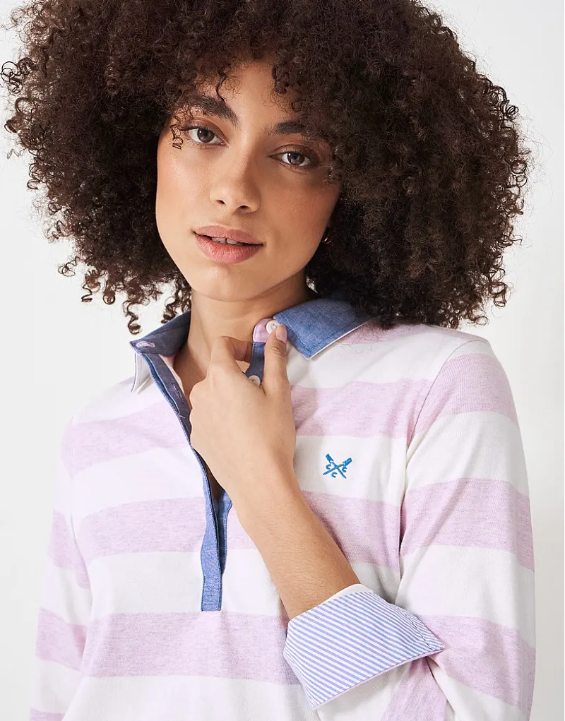 Crew Stripe Rugby Shirt White Pink-4