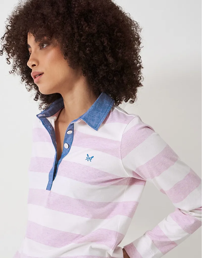 Crew Stripe Rugby Shirt White Pink-5