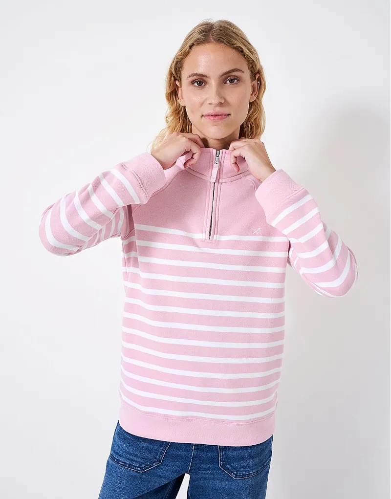 Crew Half Zip Sweatshirt Candy Pink White-1