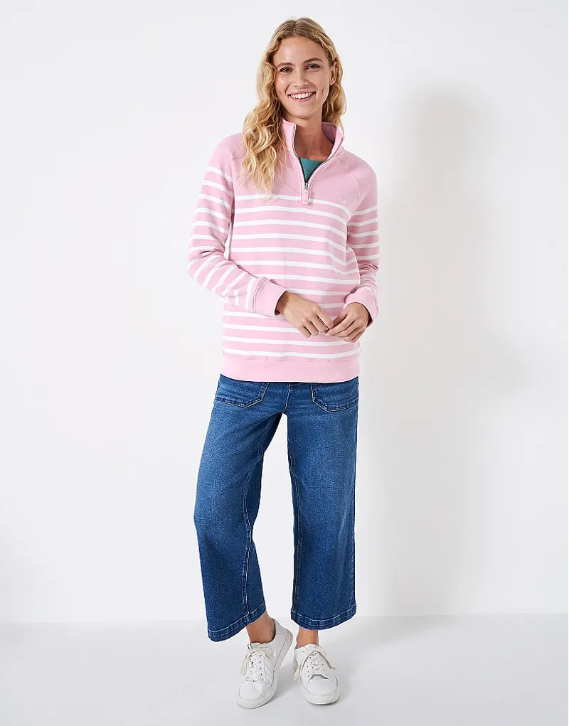 Crew Half Zip Sweatshirt Candy Pink White-2