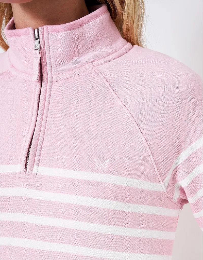 Crew Half Zip Sweatshirt Candy Pink White-4